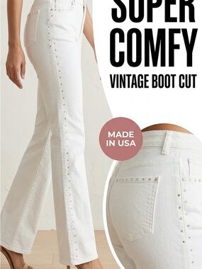 White Vintage Boot Cut Jeans with Stud Detail